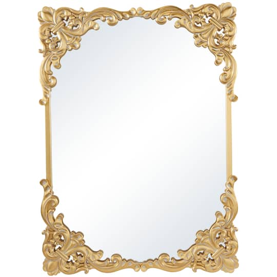 Gold Wood Carved Acanthus Floral Wall Mirror 30" x 2" x 41"